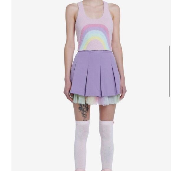 Sweet Society Pastel Rainbow Fuzzy Knit Crop Tank Top - Picture 2 of 7